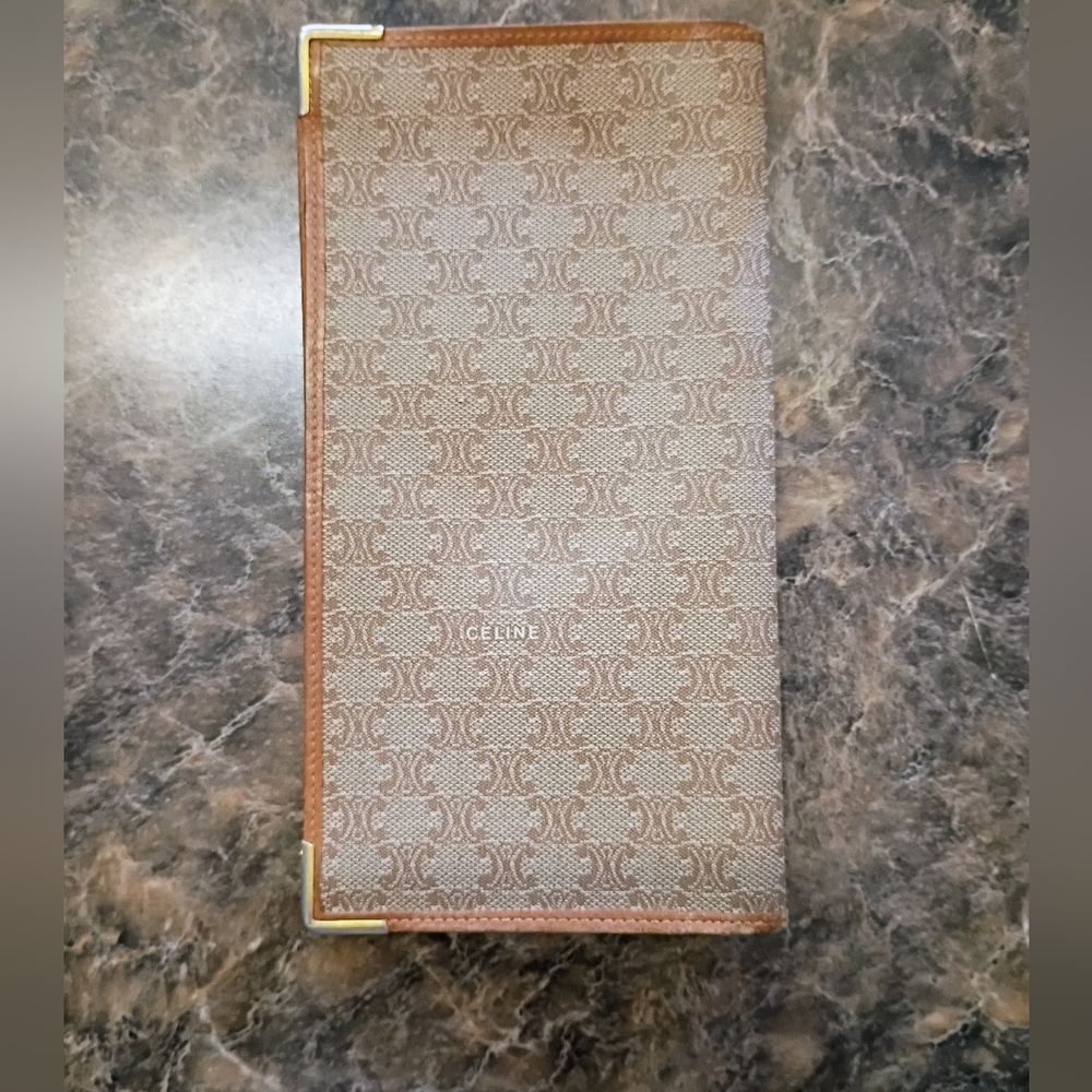 Vintage Celine Macadam Monogram Bifold Long Wallet in Classic Beige and Tan!